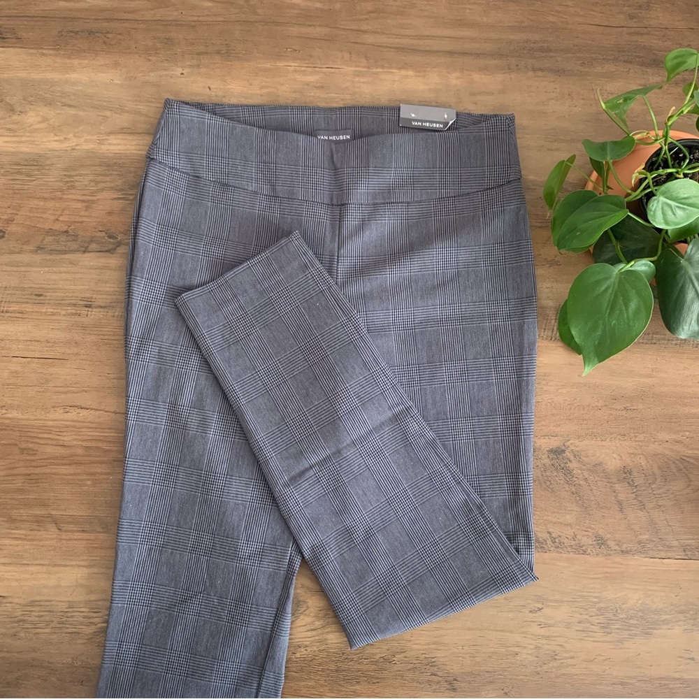 Van Heusen Straight Leg Super Stretch Pants - Light Grey & Blue Glen Check